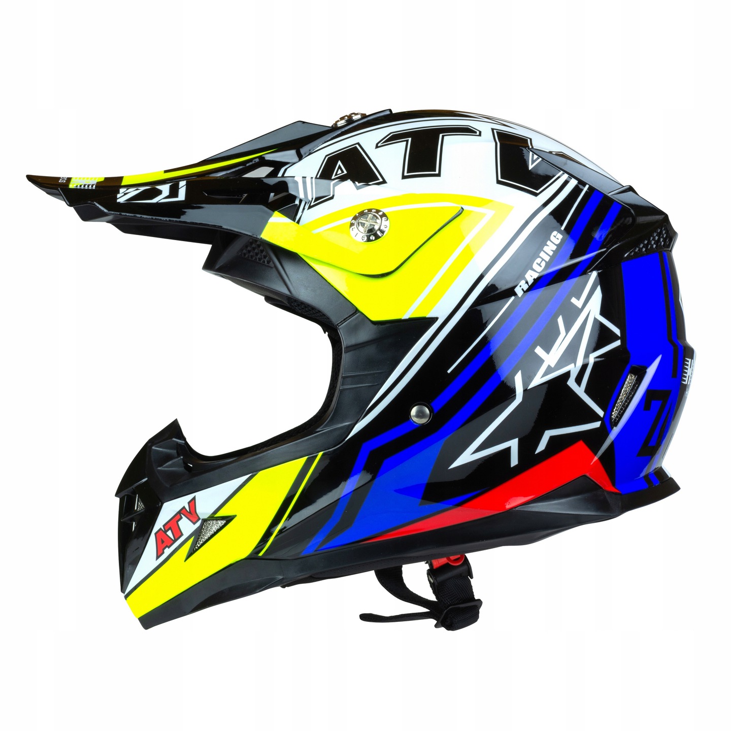 Moto přilba HORN ATV modrá-žlutá + brýle zdarma