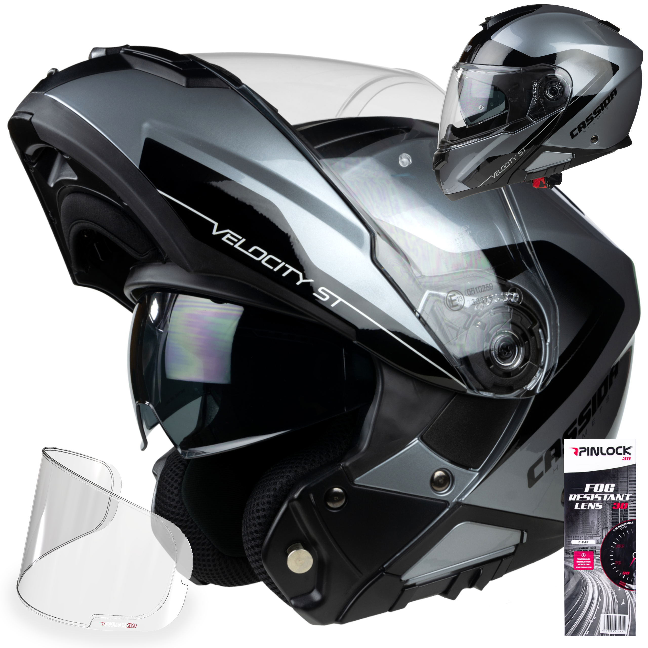 + PINLOCK Moto přilba CASSIDA VELOCITY ST 2.1 stříbrná