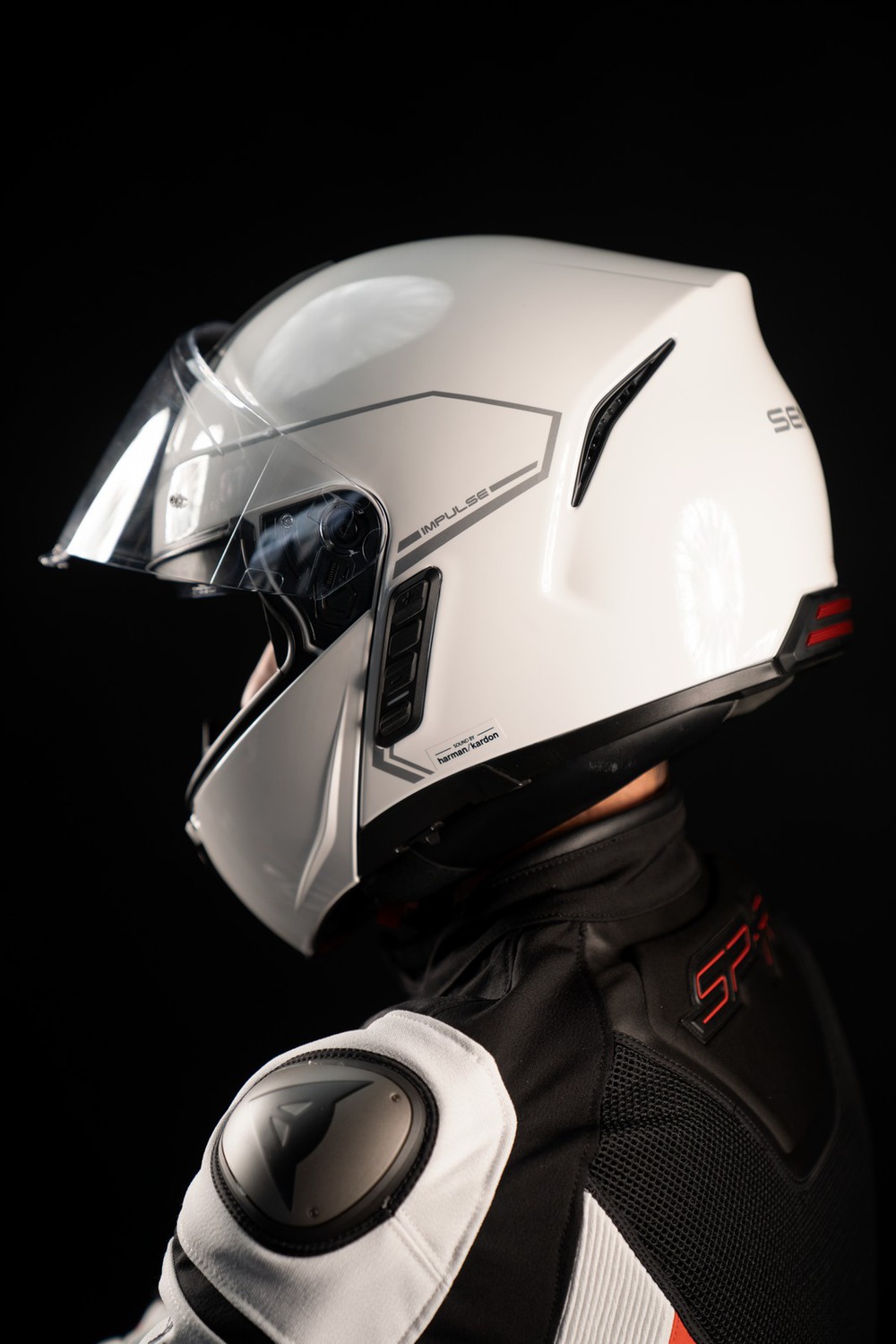 Impulse, Motorcycle Smart Helmet with Mesh Intercom, Flip-up, Glossy White