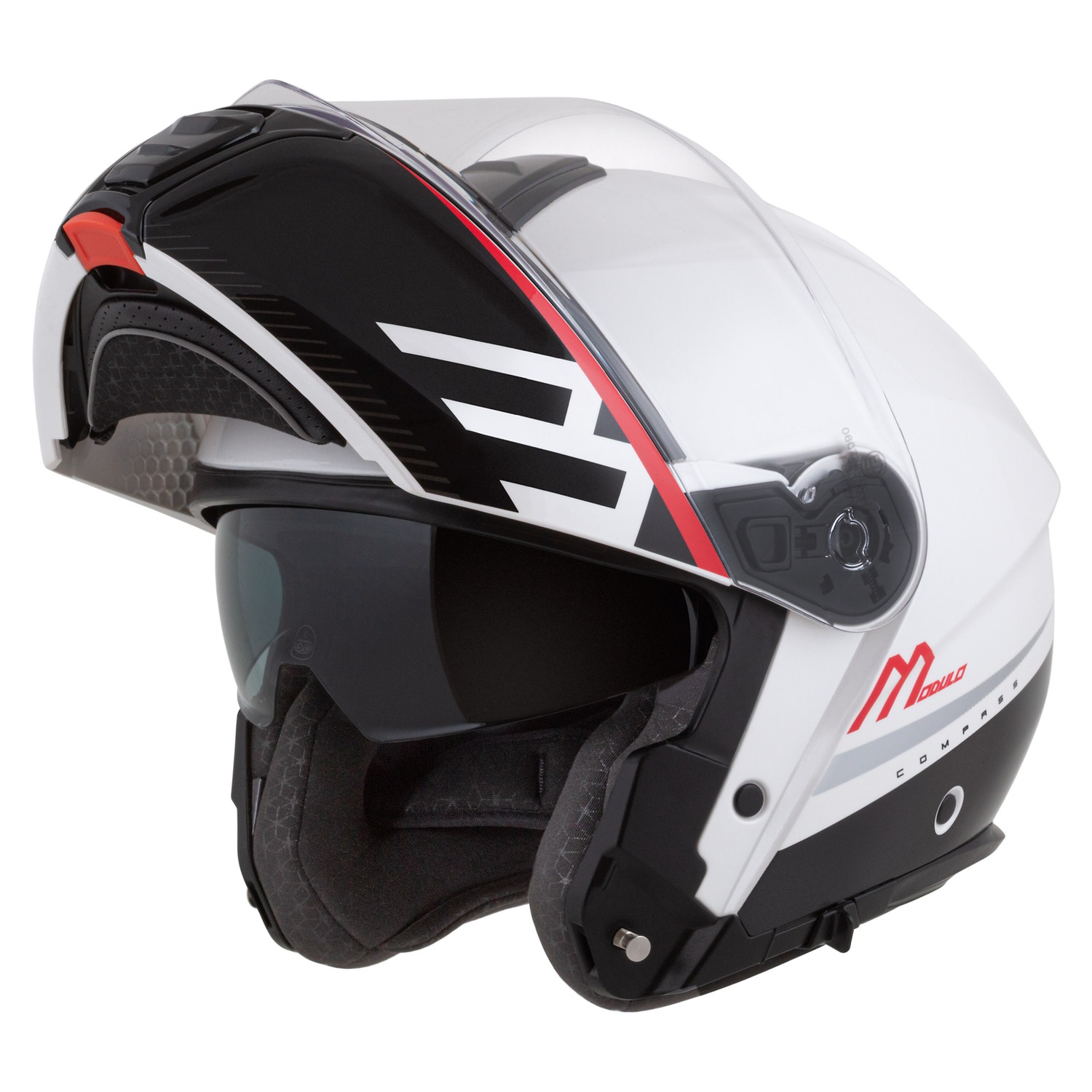 helmet Modulo 2.1 Compass, CASSIDA (white pearl/black/red/silver, Pinlock ready visor) 2025