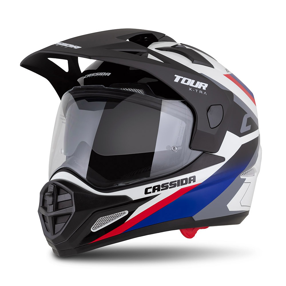 helmet Tour 2.0 X-tra, CASSIDA (white/blue/red/black/black matt peak, Pinlock ready visor) 2025