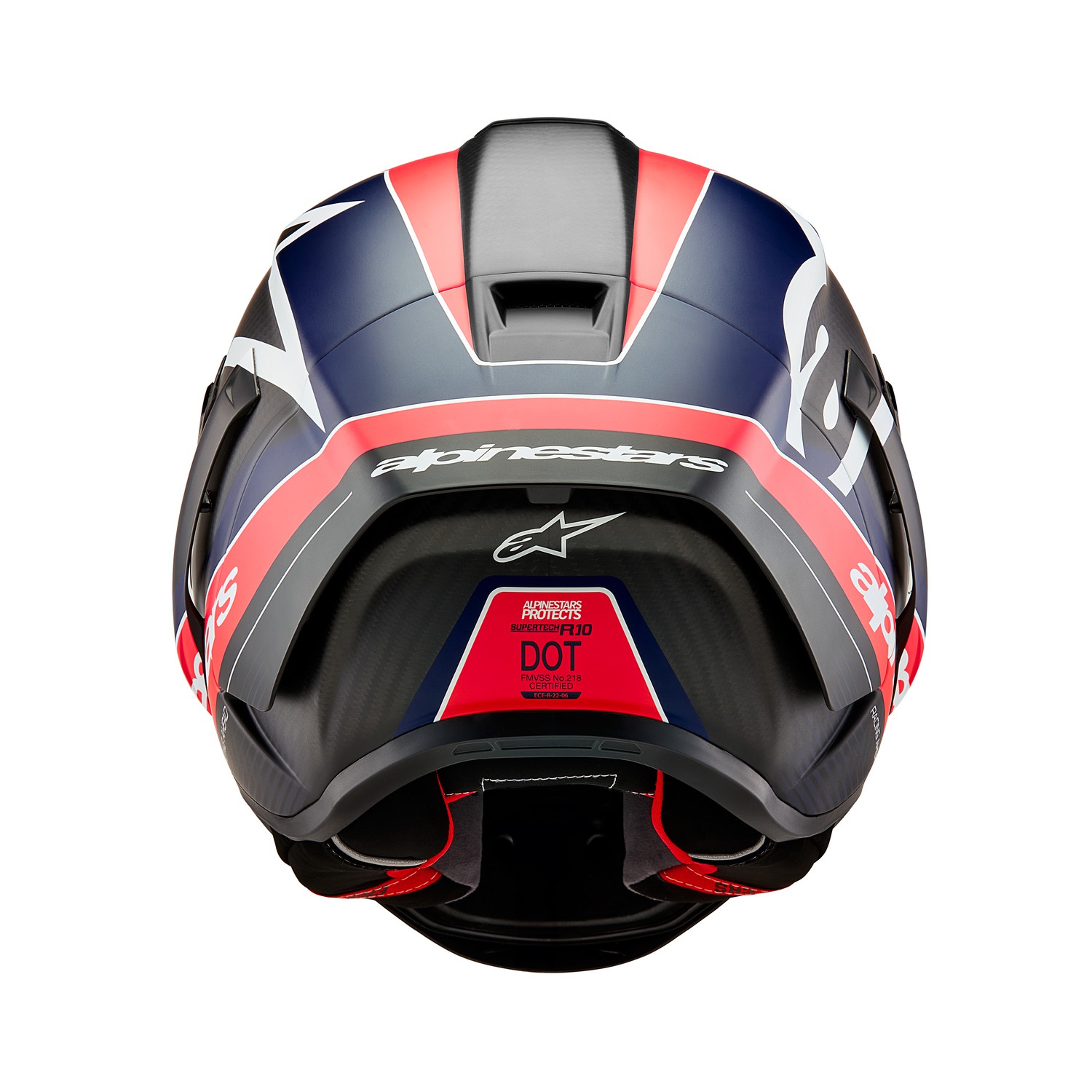 helmet SUPERTECH R10 TEAM, ALPINESTARS (matt carbon/red fluo/blue/white) 2025