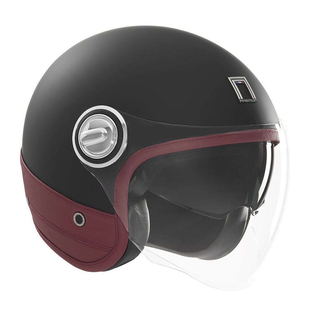helmet HERITAGE, NOX PREMIUM (black matt, red leather) 2025