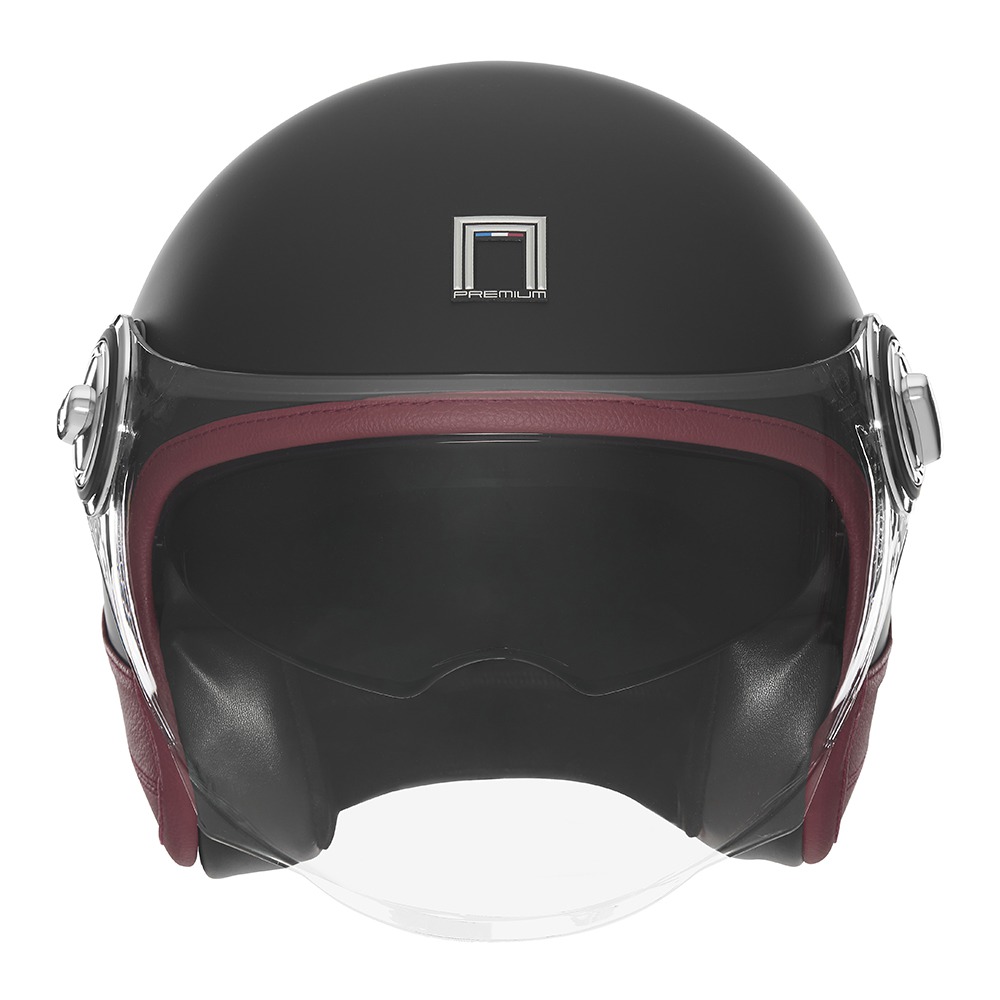 helmet HERITAGE, NOX PREMIUM (black matt, red leather) 2025