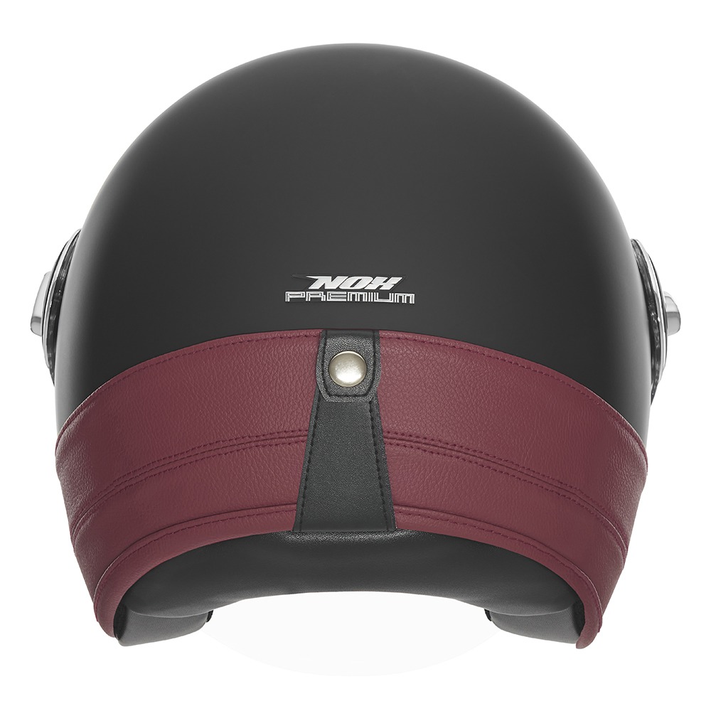 helmet HERITAGE, NOX PREMIUM (black matt, red leather) 2025